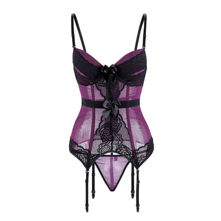 

Bodysuit For Women Fishnet Lingerie Underwear Women Floral Overbust Corset Bustier Top Goth Shapewear Print Shapewear Tunic Shaper Top Purple XXXL