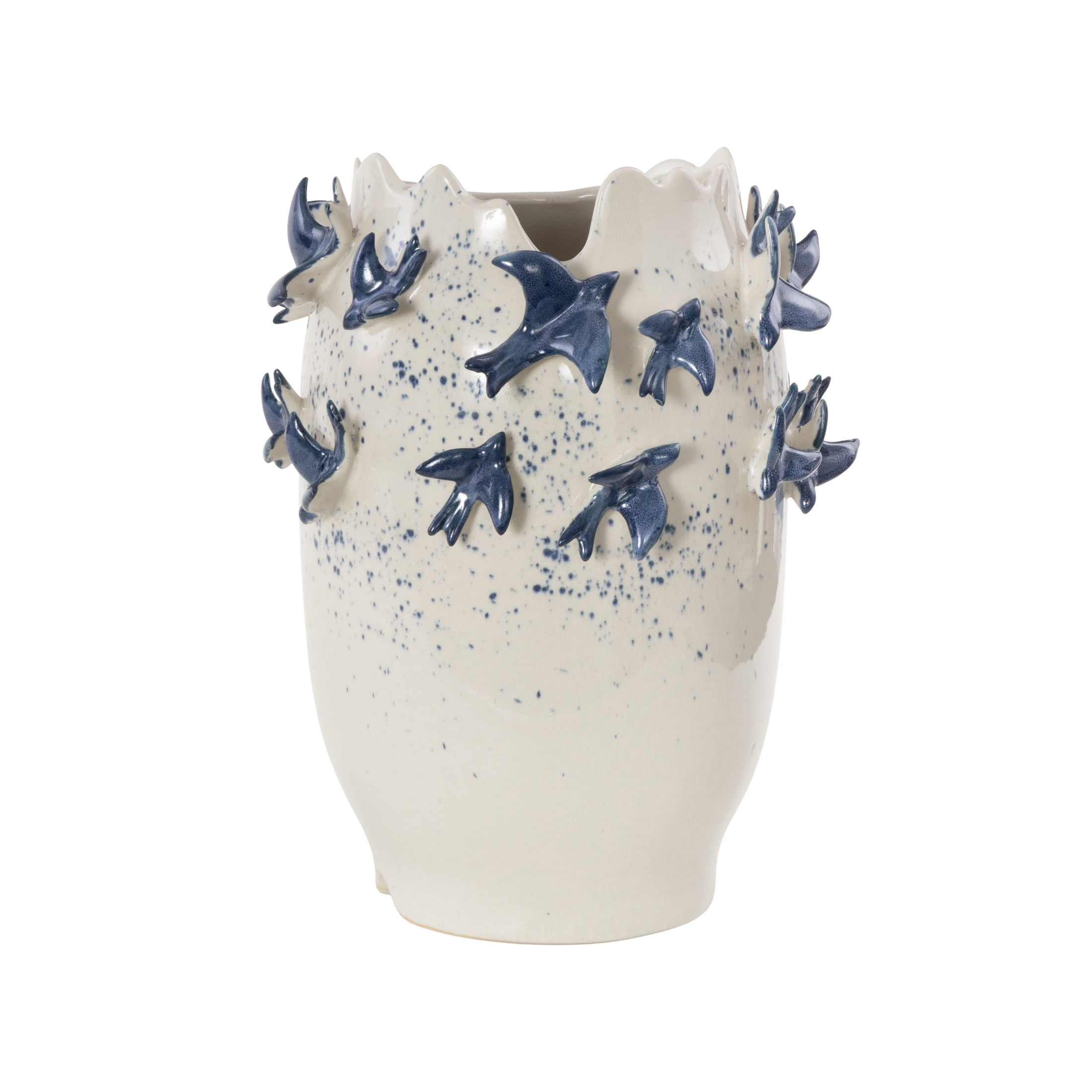 DecMode 12" Bird 3D White Ceramic Vase