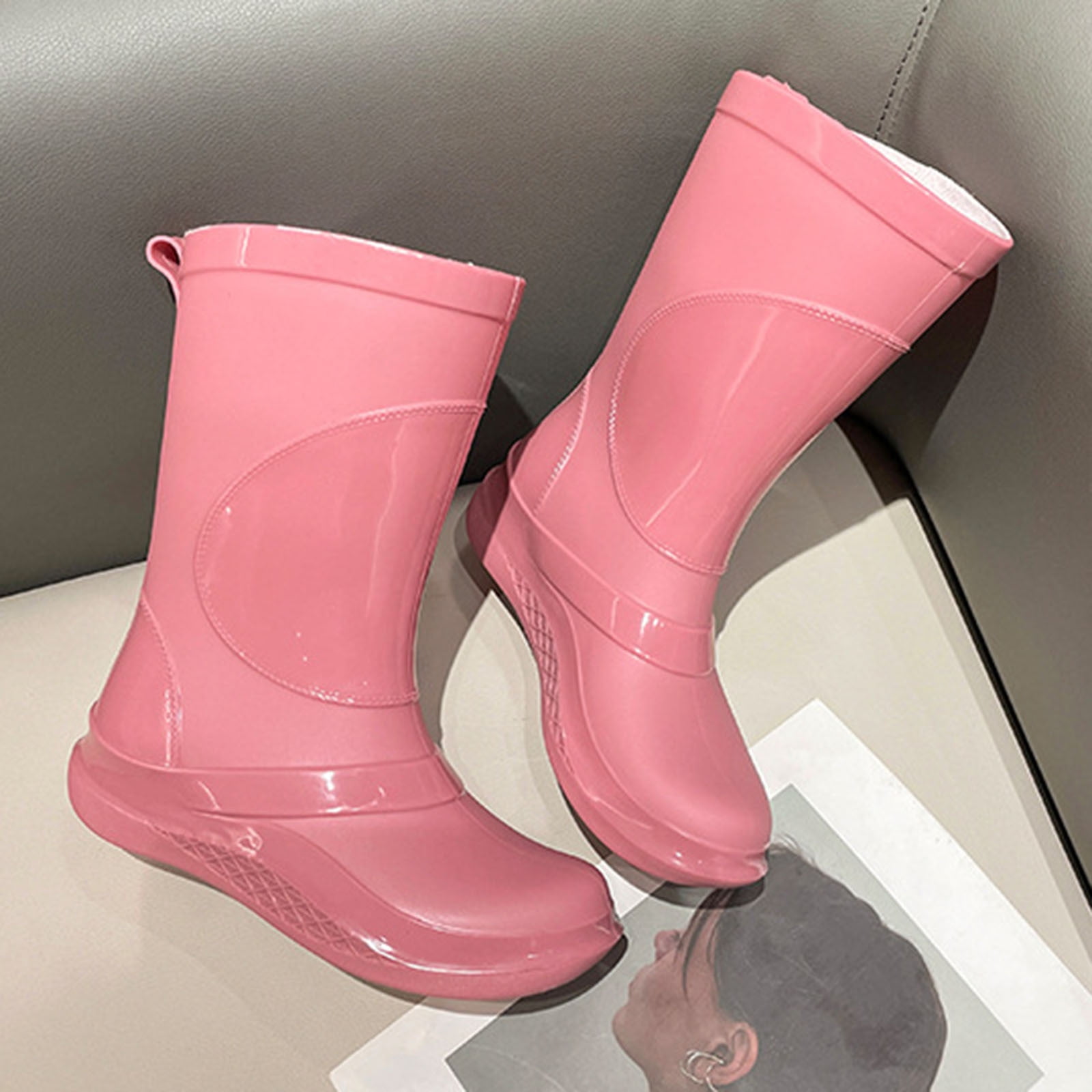 Xucatan Waterproof Mid Calf Women Rain Boots Lightweight Comfortable Wide Calf Garden Shoes Gift