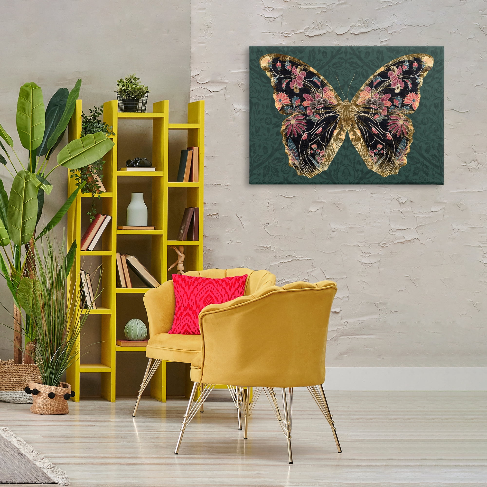 Stupell Industries Ornate Pattern Butterfly Animals Painting Wrapped Canvas Art Print Wall Art, 36 x 24