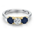 thumbnail image 3 of Gem Stone King 1.70 Cttw Lab Grown Diamond and Blue Sapphire 3-Stone Engagement Ring for Women | 925 Silver and 10K Yellow Gold | Round 5MM | Three Stone Wedding Anniversary Promise Ring, 3 of 6