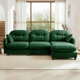 thumbnail image 3 of 107" L-Shaped Oversized Chenille Modular Sectional Sofa with 1 Ottoman, High-Density Foam Cushions, Tufted Pleated Cushion Backrest, Modern 3-Seater Couch with 2 Pillow, for Living Room, Green, 3 of 7