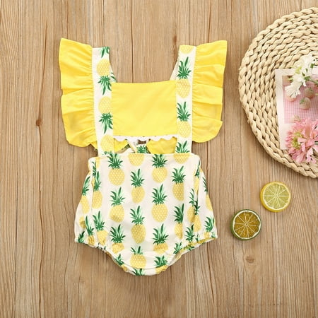 

Hunpta Newborn Infant Baby Girls Sleeveless Ruffle Pineapple Print Bodysuit Jumpsuit