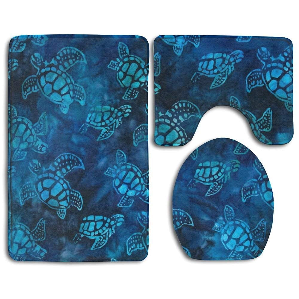 Shower 16 x 24 Inches U Shaped Contour Mat Perfect Carpet Mats for Tub Toilet Lid Cover Non-Slip with Rubber Backing Pretty Blue Leaves Watercolor 3 Piece Bathroom Rug Set Bath Mats 