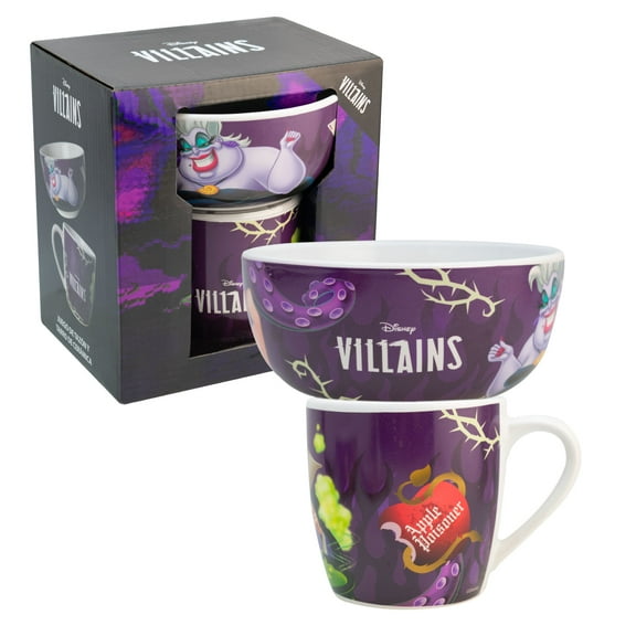 Set Desayuno Individual, Vajilla Porcelana 2 Piezas, Diseño Villanas Disney con Caja de Regalo