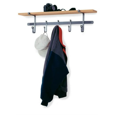 Wall Mount Coat Rack in Hammered Steel with Wood Shelf