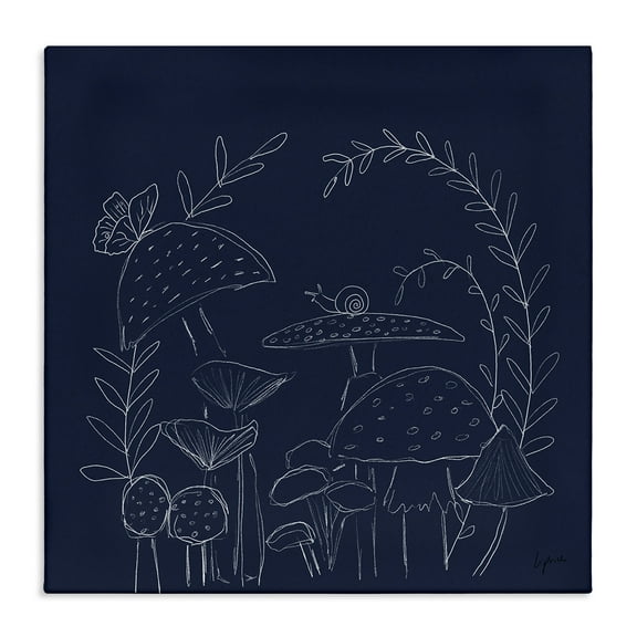 Stupell Industries Mushrooms on Blue Plants & Flowers Painting Wrapped Canvas Art Print Wall Art, 17 x 17