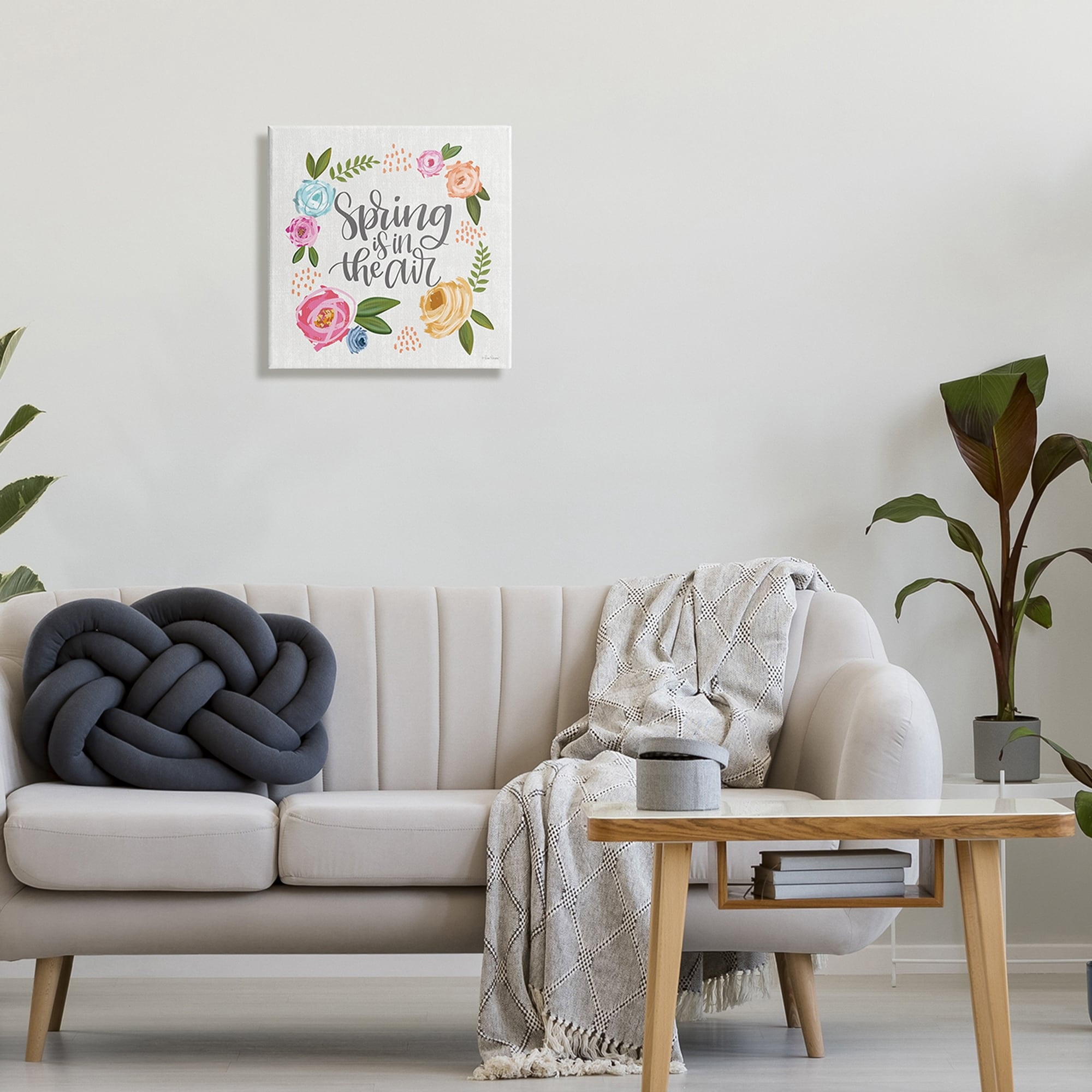 Stupell Industries Spring's in the Air Motivational Phrase Abstract Blooming Flowers, 17 x 17, Design by Lisa Larson
