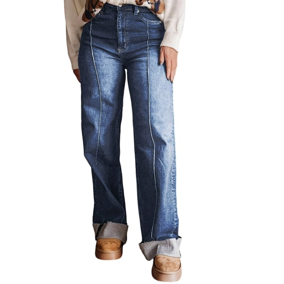 Axiiglly Jeans for Women, Button Zipper High Waisted Wide Jeans with Pockets, Casual Loose Baggy Jeans Wide Leg Denim Pants S-2XL