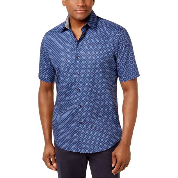 Tasso Elba - Camisa con botones de diamante para hombre, azul, mediano Tasso Elba Botones al frente