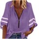 thumbnail image 1 of Puntoco Mujer Cuello en V Sólido Cremallera Frontal Blusa Linterna Malla Manga Suelta Casual Top Camisas Puntoco Puntoco-1247, 1 of 4