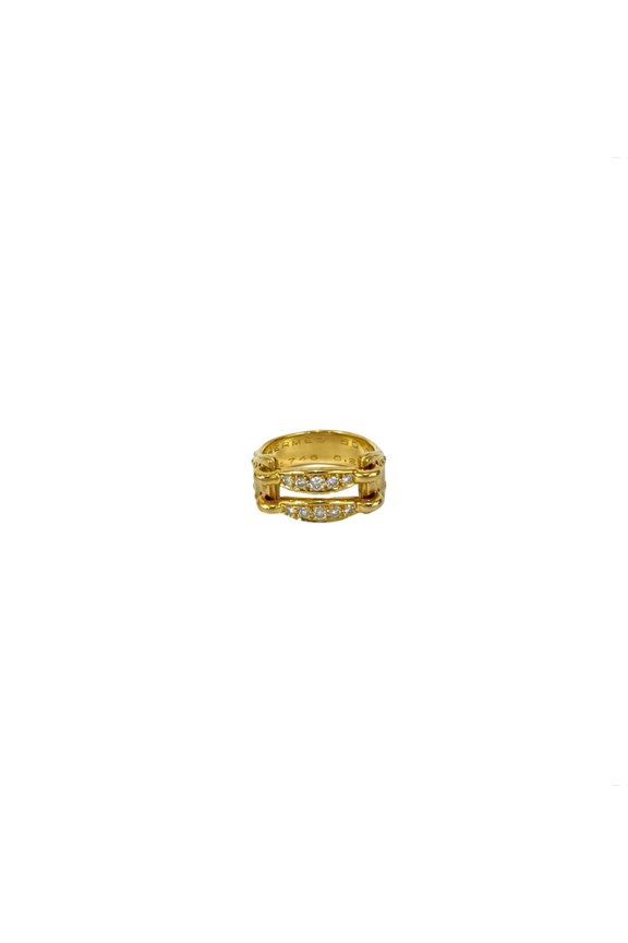 Pre-Owned HERMES Vintage Mexico Ring with Diamonds, 18K Yellow Gold, Size 8, 24,000