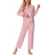 thumbnail image 2 of Pijamas de mujer INSPIRE CHIC, conjunto de ropa de dormir de modal con botones, mangas largas y pantalones, talla XS, color rosa, 2 of 4