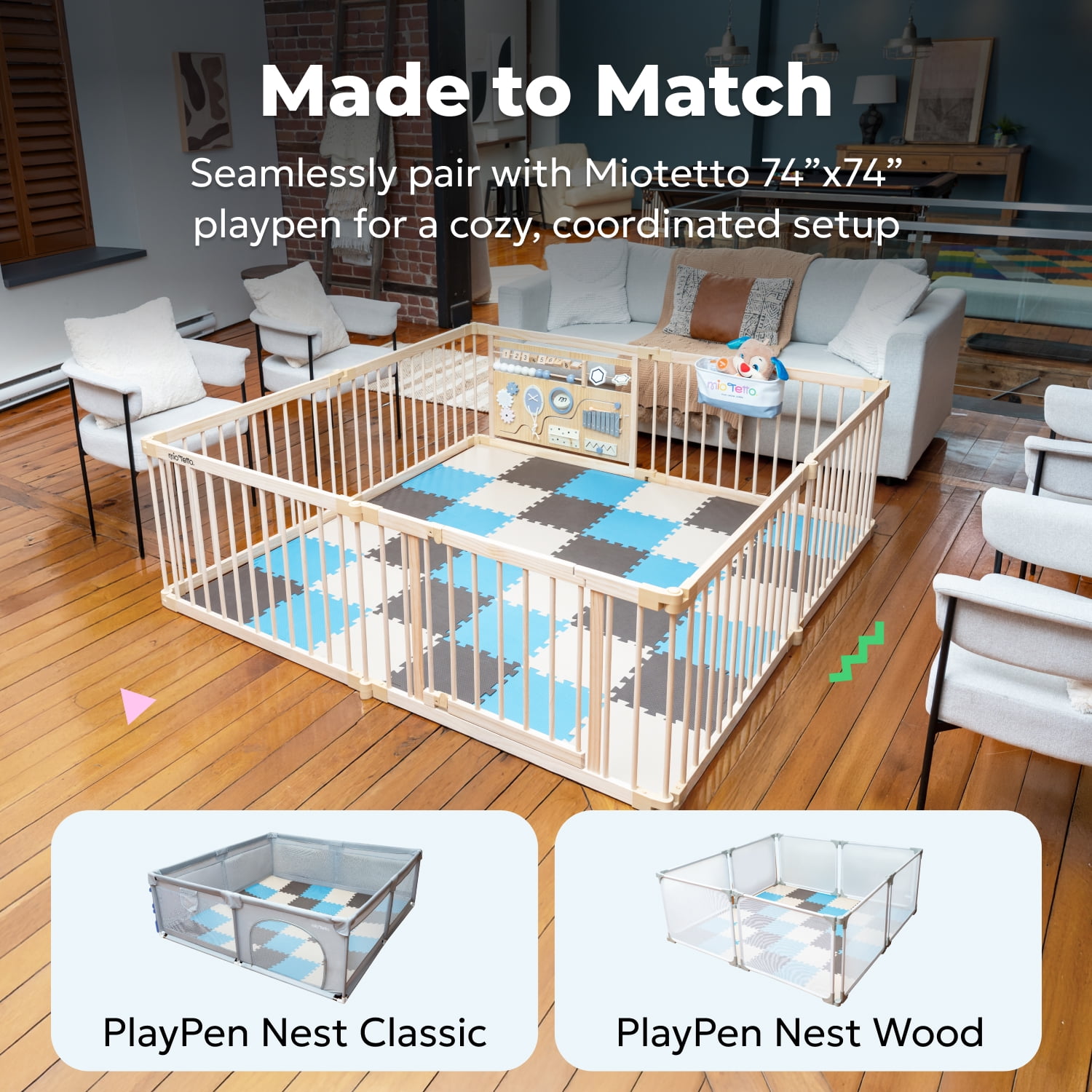 MioTetto Non-Toxic Foam Play Mat for Babies & Kids, Interlocking Puzzle Tiles, Blue-Brown-Beige, 36 Pieces – Perfect for Tummy Time, Crawling, Nursery, Playroom, or Gym