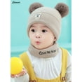 thumbnail image 4 of Spencer Baby Winter Warm Pom Pom Beanie Hat Scarf Set, Infant Toddler Ski Knit Cap Crochet for Girls Boys "Khaki", 4 of 5