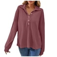 thumbnail image 1 of YFELWZ Chemise à Col en V pour Femmes Grande Taille, Manches Longues, Ample, Mode, Décontractée, Rouge TTG, 1 of 7
