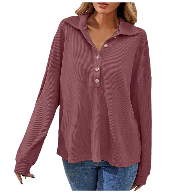 YFELWZ Chemise à Col en V pour Femmes Grande Taille, Manches Longues, Ample, Mode, Décontractée, Rouge TTG