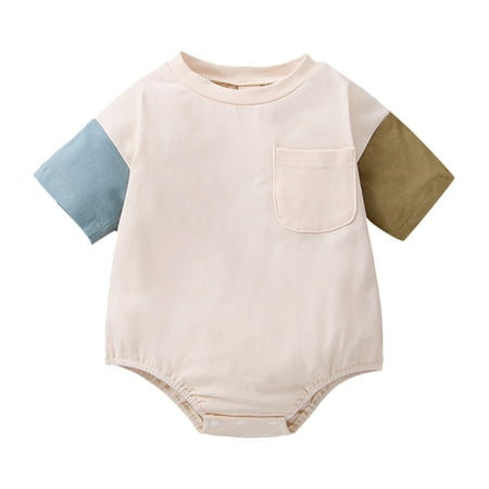

Baby Bodysuit Boys Girls Short Sleeve Patchwork Color Romper Bodysuit For Children Clothing For 0-3 Months
