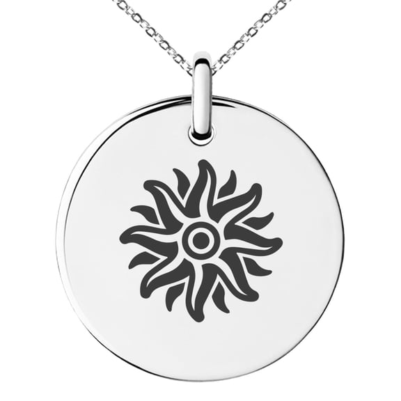 Stainless Steel Apollo Greek God of Sun Engraved Small Medallion Circle Charm Pendant Necklace