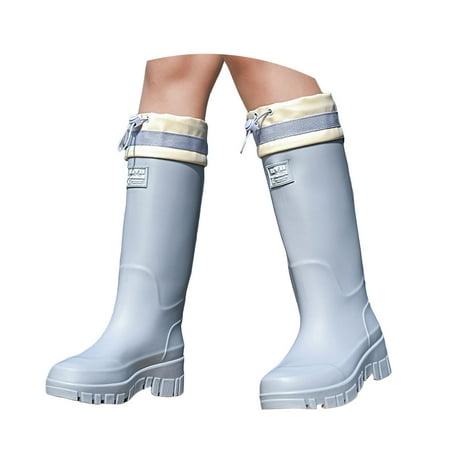 

Mepaouo Rain Boots for Women Platform Waterproof Rubber Knee High Tall Garden Shoes Rainboots(Blue 8)