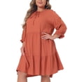 thumbnail image 2 of DARING DIVA Women's Plus Size Tie Neck Lace Sleeve  Ruffle Midi Flowy Dress 3X Orange, 2 of 6