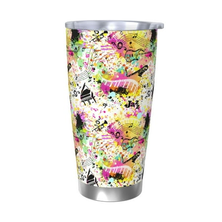 

Easygdp Retro Musical 20oz Stainless Steel Vacuum Insulated Double Wall Travel Tumbler Durable Insulated Coffee Mug with Spillproof Lid-Without Straw