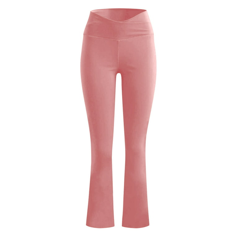  Flare Leggings For Women - Pockets Crossover Yoga Pants High  Waist Tummy Control Bootcut Workout Flared Leggings Rose Pink