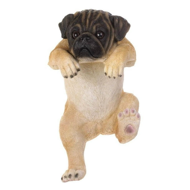 15" Fence Climbing Outdoor Pug Dog Statue Sculpture Garden Decor, By