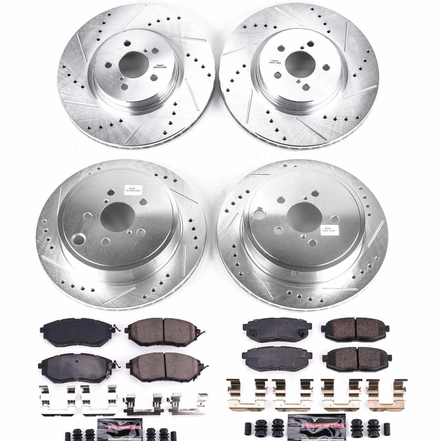 PowerStop Front and Rear Z23 Evolution Sport Carbon-Fiber Ceramic Brake Pad and Drilled & Slotted Rotor Kit Fits: SUBARU Select Models K5830