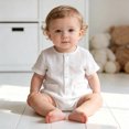 thumbnail image 2 of XAOFW Boys Girls Rompers Short Sleeve Crewneck Solid Color Button Down Bodysuit Breathable One-Pieces 9-12 Months, 2 of 6
