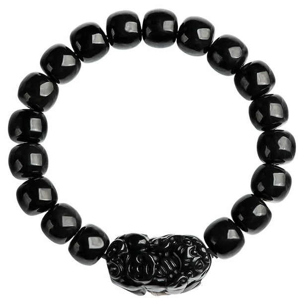 Pulsera Pixius de jade oscuro natural de 10 mm para hombre y mujer
