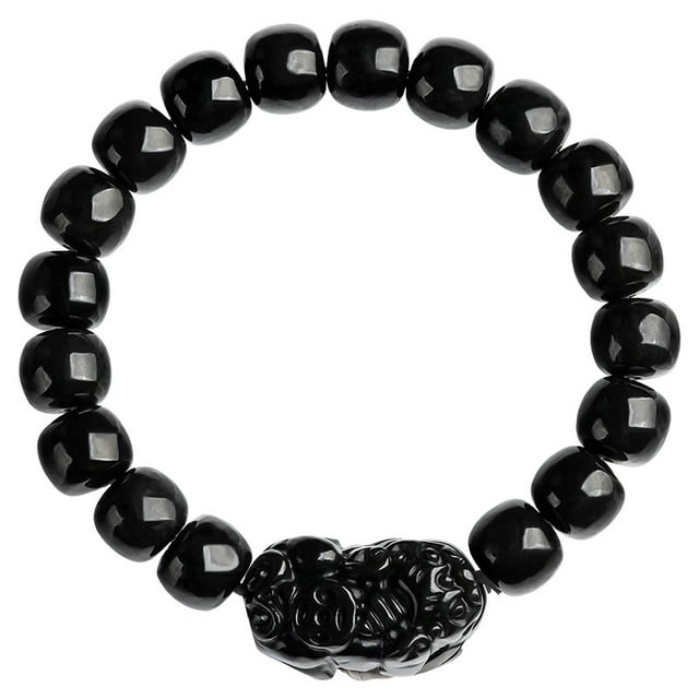 Pulsera Pixius de jade oscuro natural de 10 mm para hombre y mujer