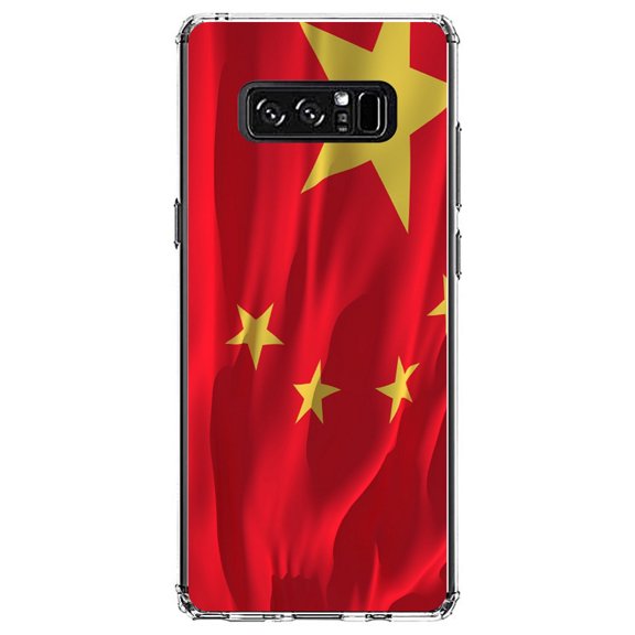 DistinctInk Clear Shockproof Hybrid Case for Samsung Galaxy Note 8 - TPU Bumper, Acrylic Back, Tempered Glass Screen Protector - China Waving Flag Chinese