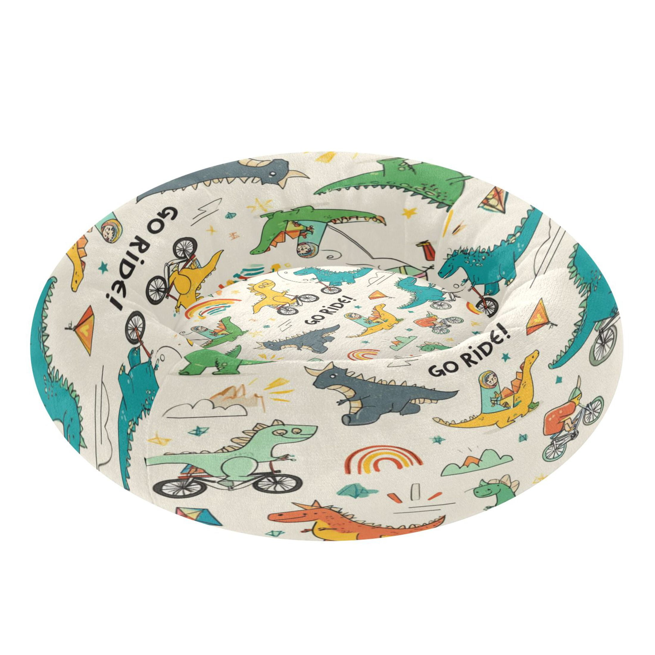 Iauyy Pet Couch Donut Cat Bed for Indoor Cats/Small Dogs Washable & Machine with Non-slip Bottom Calming Cat Furniture, Cute Little Dinosaur (M)