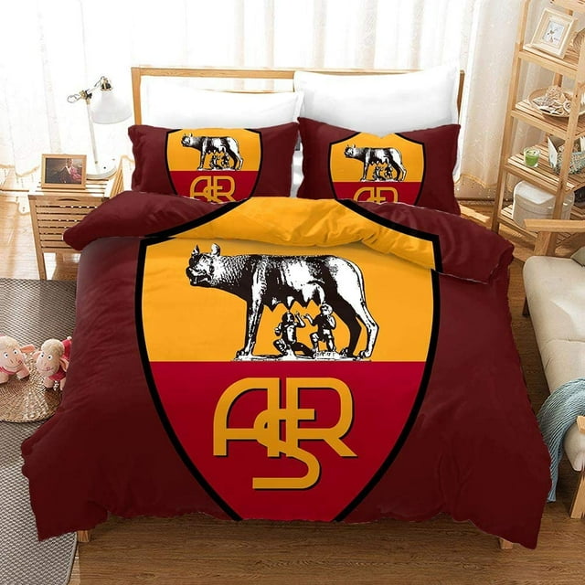 LAICAIW Roma Duvet Cover Set-3D Football Club Quilt Cover Set-Polyester Comforter Cover Set-3pcs King Size Bedding Set, 1 Duvet Cover&2 Pillow Cases, Twin/Full/Queen/King/California King, No Comfort