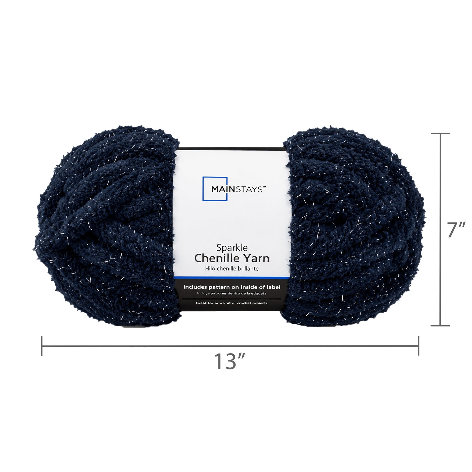 Mainstays Chunky Sparkle Chenille Yarn, 31.7 yd, Blue Cove, 100% Polyester, Super Bulky