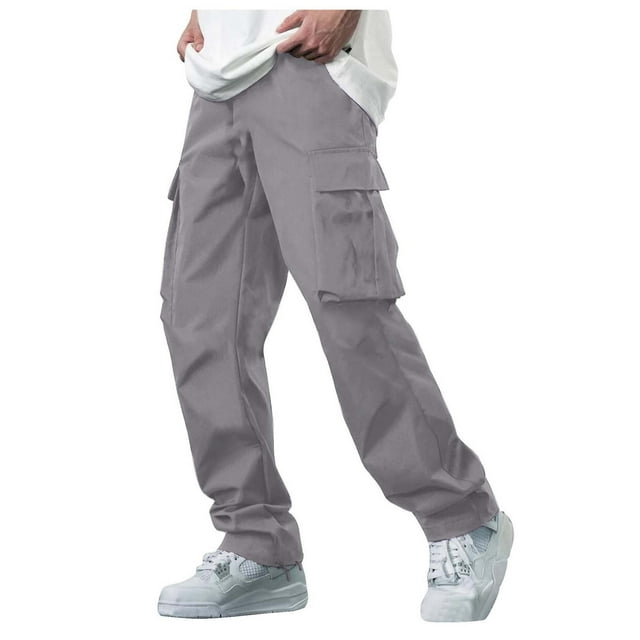 Men's Casual Solid Leggings Pants Drawstring Elastic Waist Pocket Pants Trousers