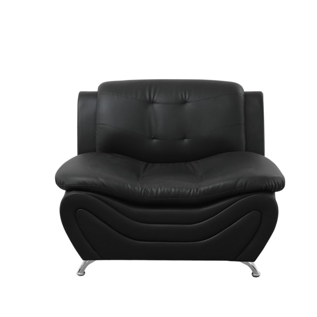 Gewnee Accent Chair Single Sofa, 42" Breathable Leather Sofa Chair with Solid Wood Frame & Metal Legs, Modern Furniture for Living Room Bedroom Office, Black