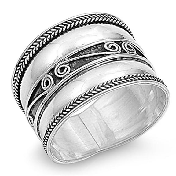 Sterling Silver Women's Bali Rope Ring Wide 925 Band Swirl Oxidized Jewelry Female Male Size 10