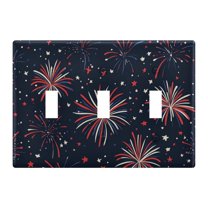 Yayeee Toggle Light Switch Wall Plate 3-Gang 6.37"x4.48" Decorative Outlet Cover, Red and White Fireworks Pattern