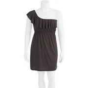 Juniors Plus Knit One Shoulder Ruffle Dress