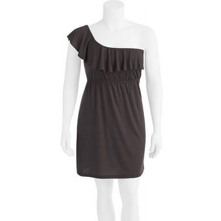 Juniors Plus Knit One Shoulder Ruffle Dress