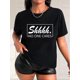 thumbnail image 1 of Square Frame Simple White Letter Print Black Women's Casual Fashion Top Round Neck Short Sleeve T-shirt, 1 of 7