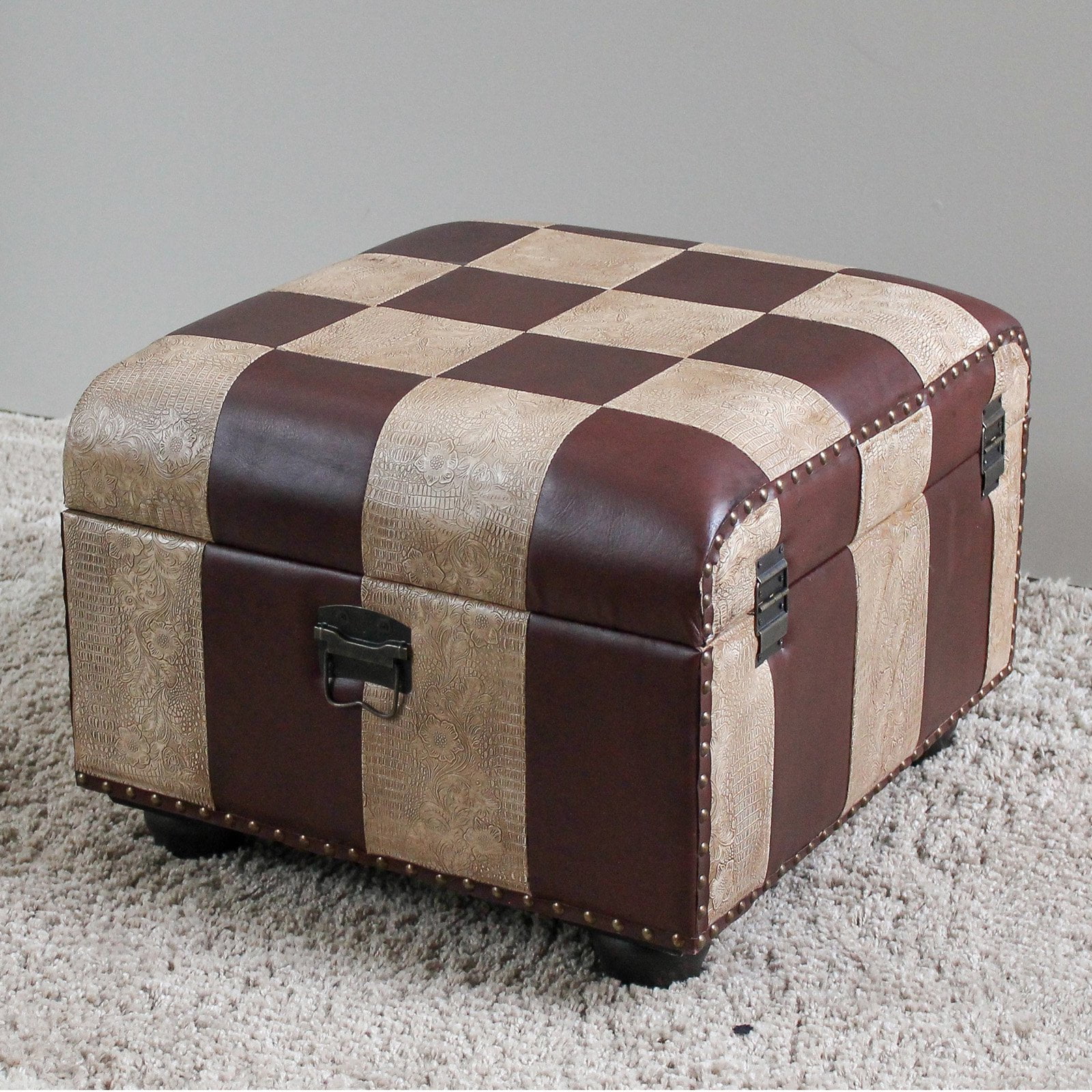 Istanbul Faux Leather Square Ottoman Trunk with Lid