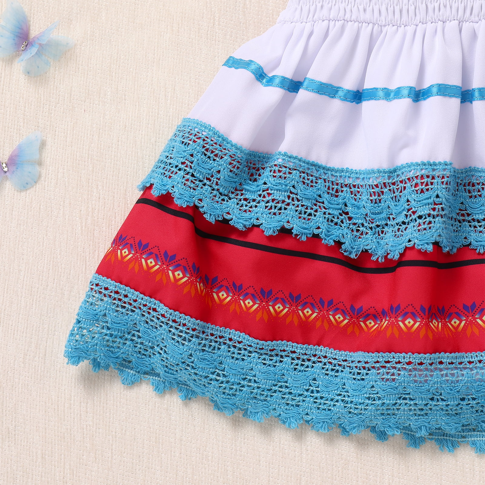 IBTOM CASTLE Baby Girls Mexican Fiesta 1st Birthday Outfit Romper Dress with Flower Headband Summer Cake Smash Photo Shoot 12-18 Months Light Blue