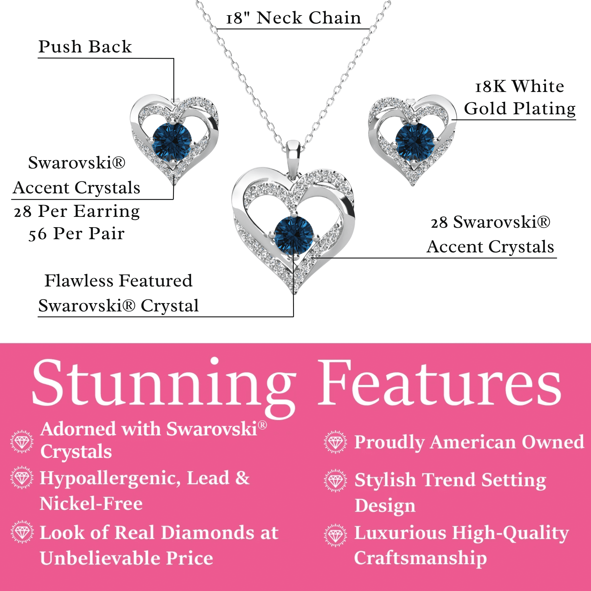 Cate & Chloe Forever December Birthstone 18k White Gold Plated Women Jewelry Set, Swarovski Crystals