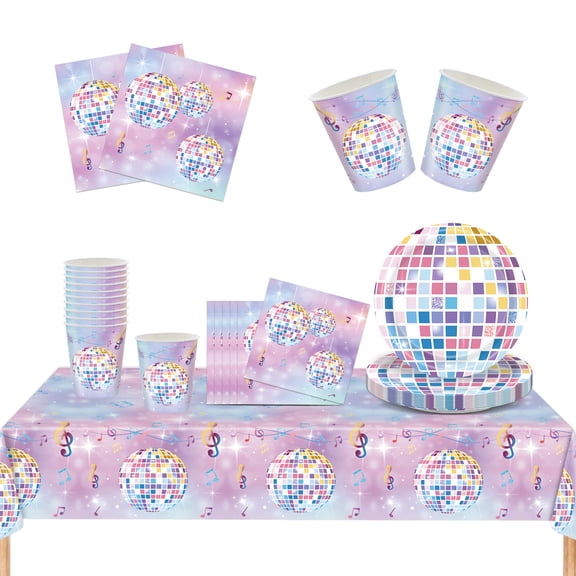 Discotheque Party Tableware, 49Pcs Discotheque Dinnerware Set, with Plates Napkins and Paper cup, 70 Years 80 Years 90 Years Birthday Party Supplies (16 Guests)