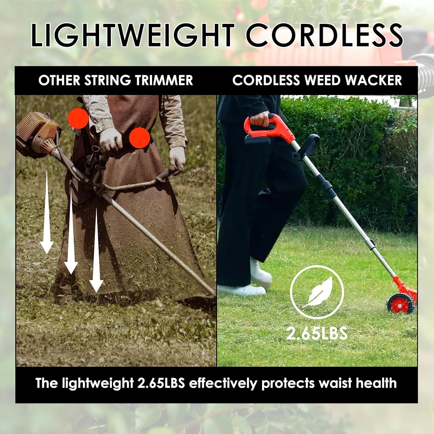 Electric Weed Wacker with Wheels, Battery Powered String Trimmer, 4 Blades & Metal Lid for Lawn Care