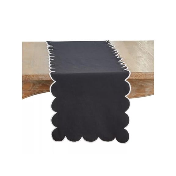 Saro Lifestyle 8123.BK1672B 72 x 16 in. Scalloped Rectangle Table Runner, Black