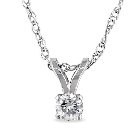 AMOUR 1/10 CT TW Diamond Solitaire Pendant with Chain In 14K White Gold
